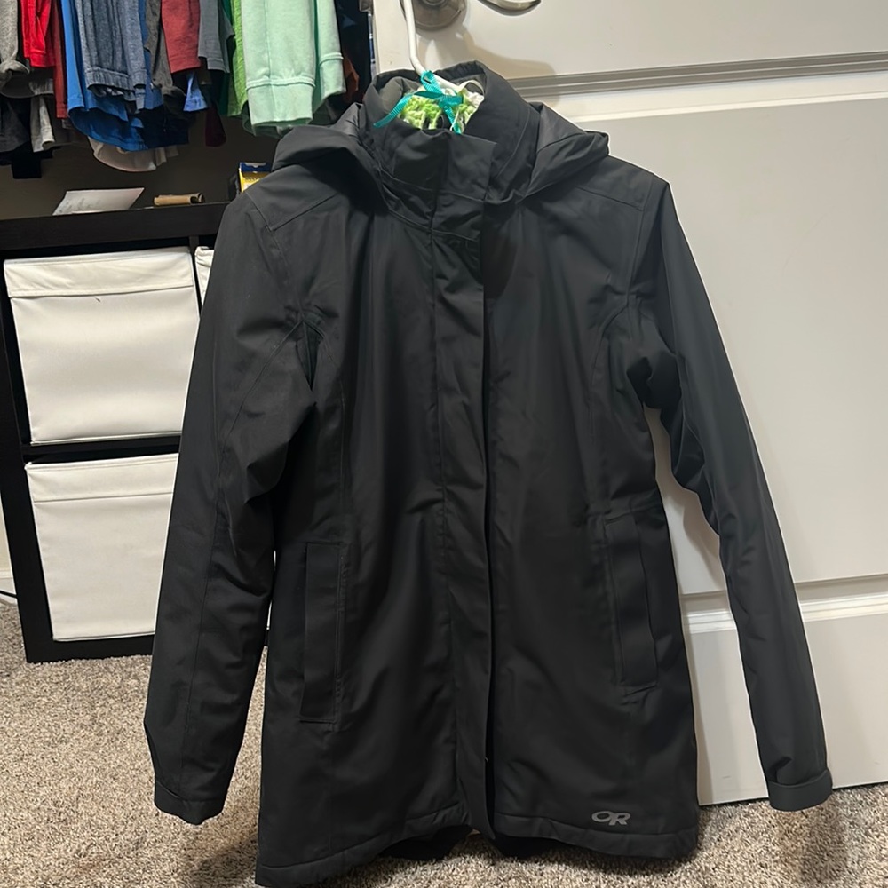 OR insulated rain jacket, mid thigh